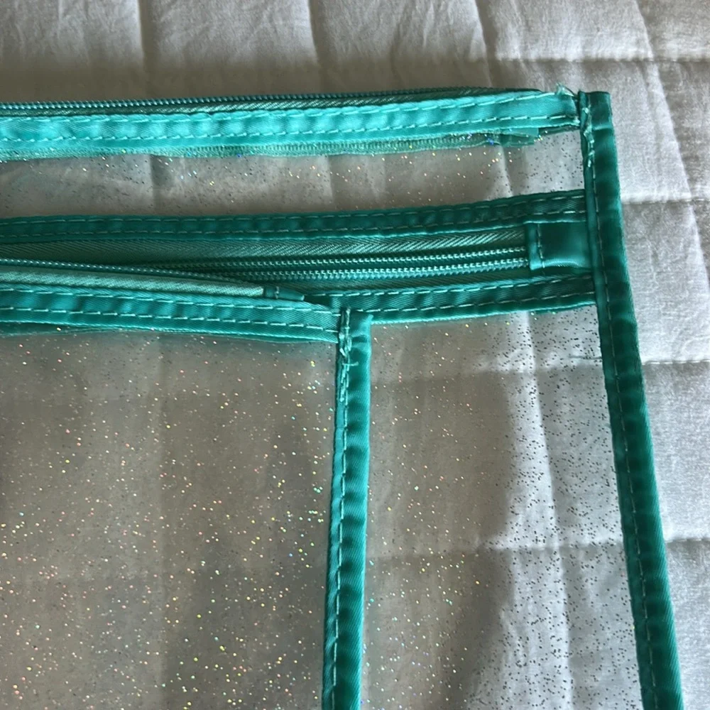 LOVE @ FIRST SIGHT Pouch Set 2 Piece Travel Set CLEAR Zipper Top PVC Plastic